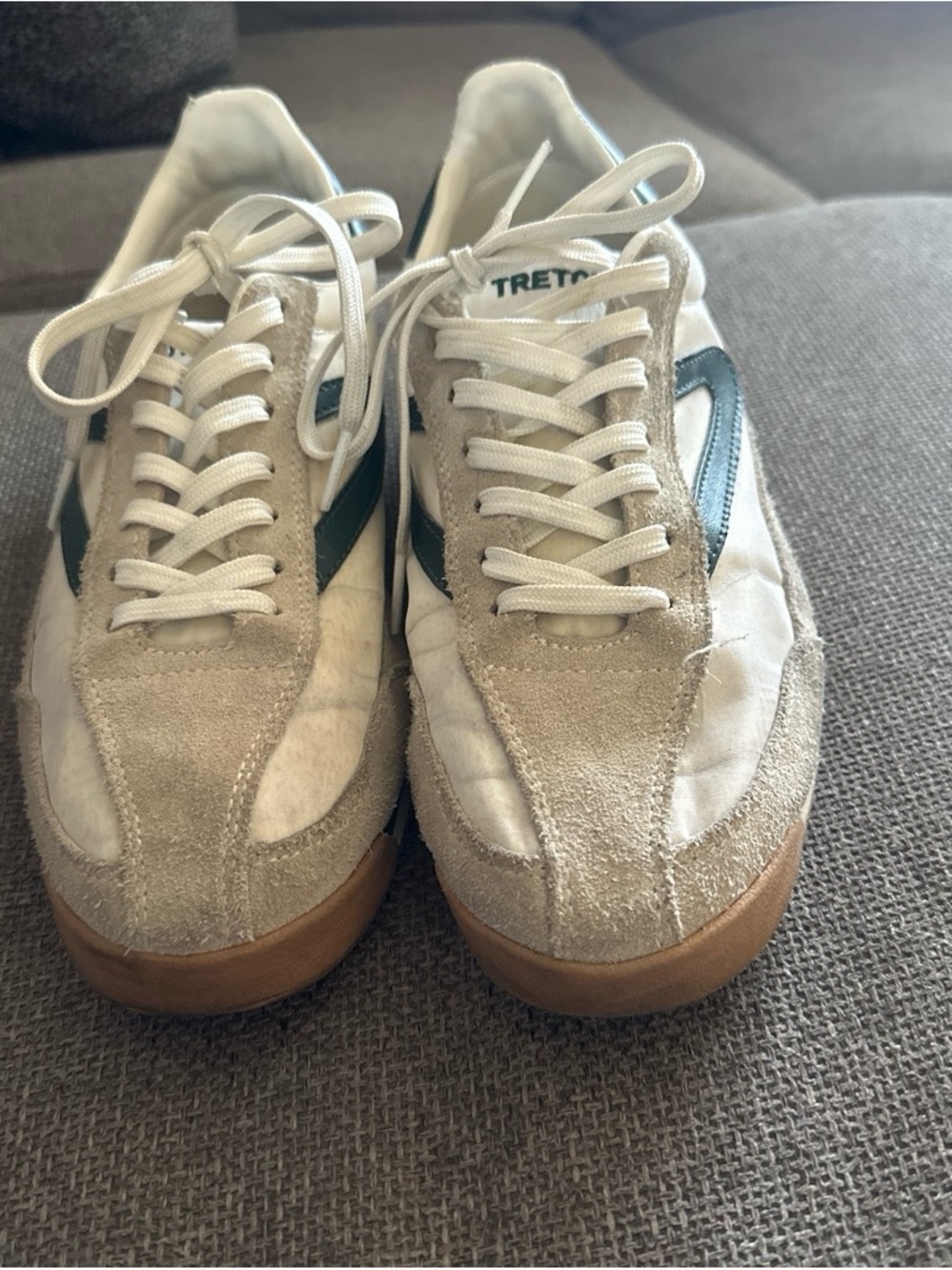 Tretorn Beige Suede & Canvas Sneakers with Green Stripe